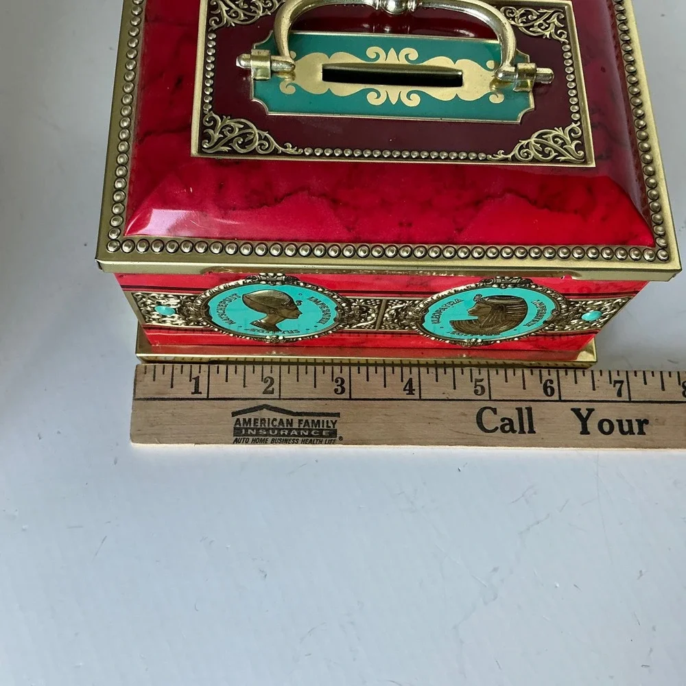 Blue Bird Vintage Egyptian Confectionery Tin Money Box Cleopatra Tutankhamun Red